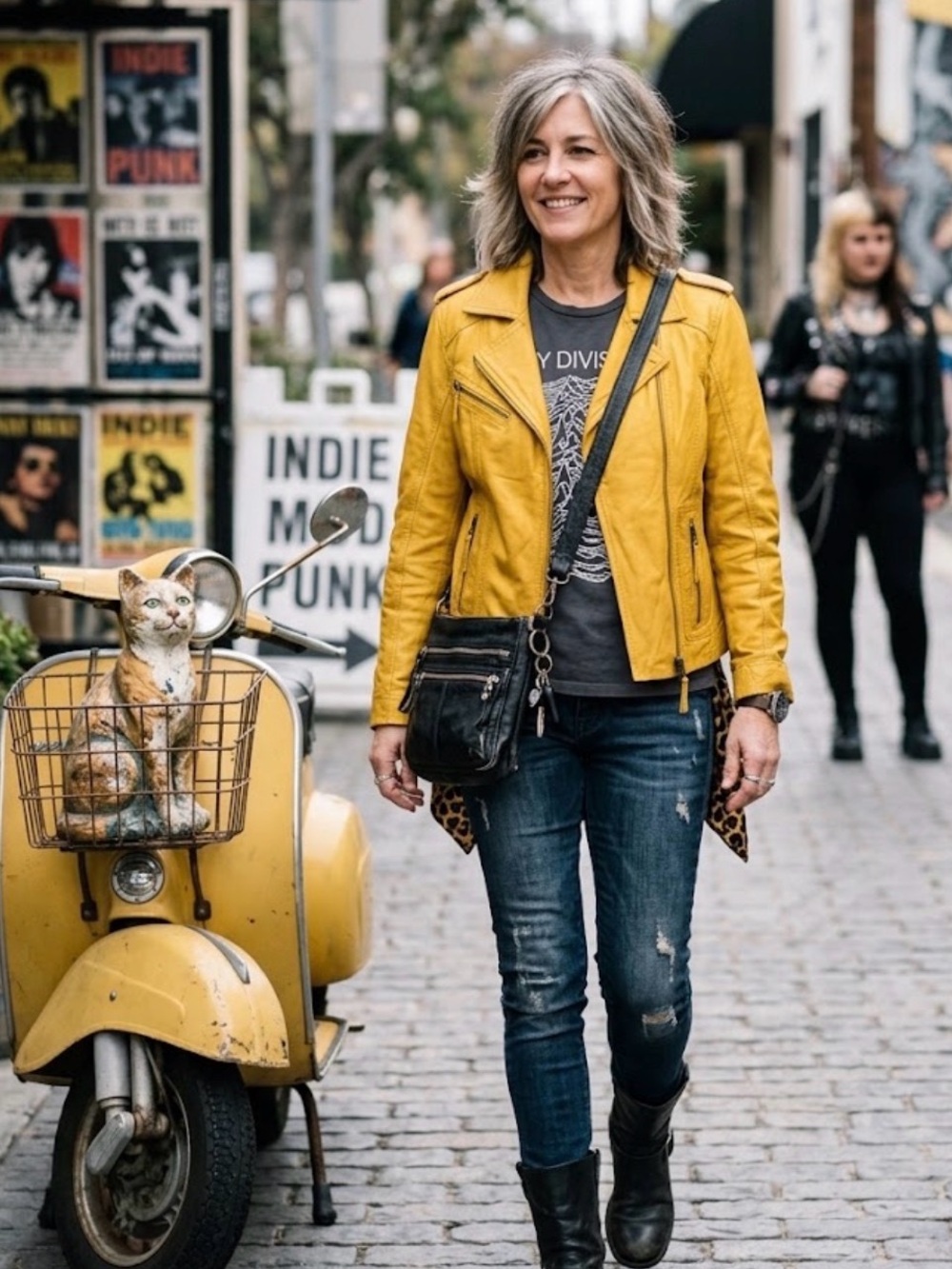 Madcap England Mustard Yellow Real Leather Moto Biker Jacket Leopard Lining M